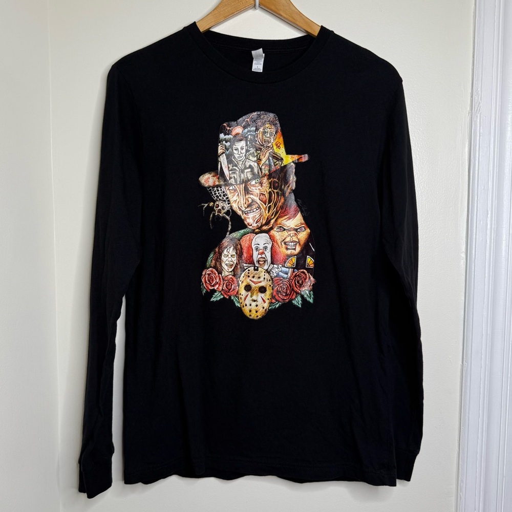 Bella Canvas Horror Movie Black Long Sleeve T Shirt Adult Large Halloween
